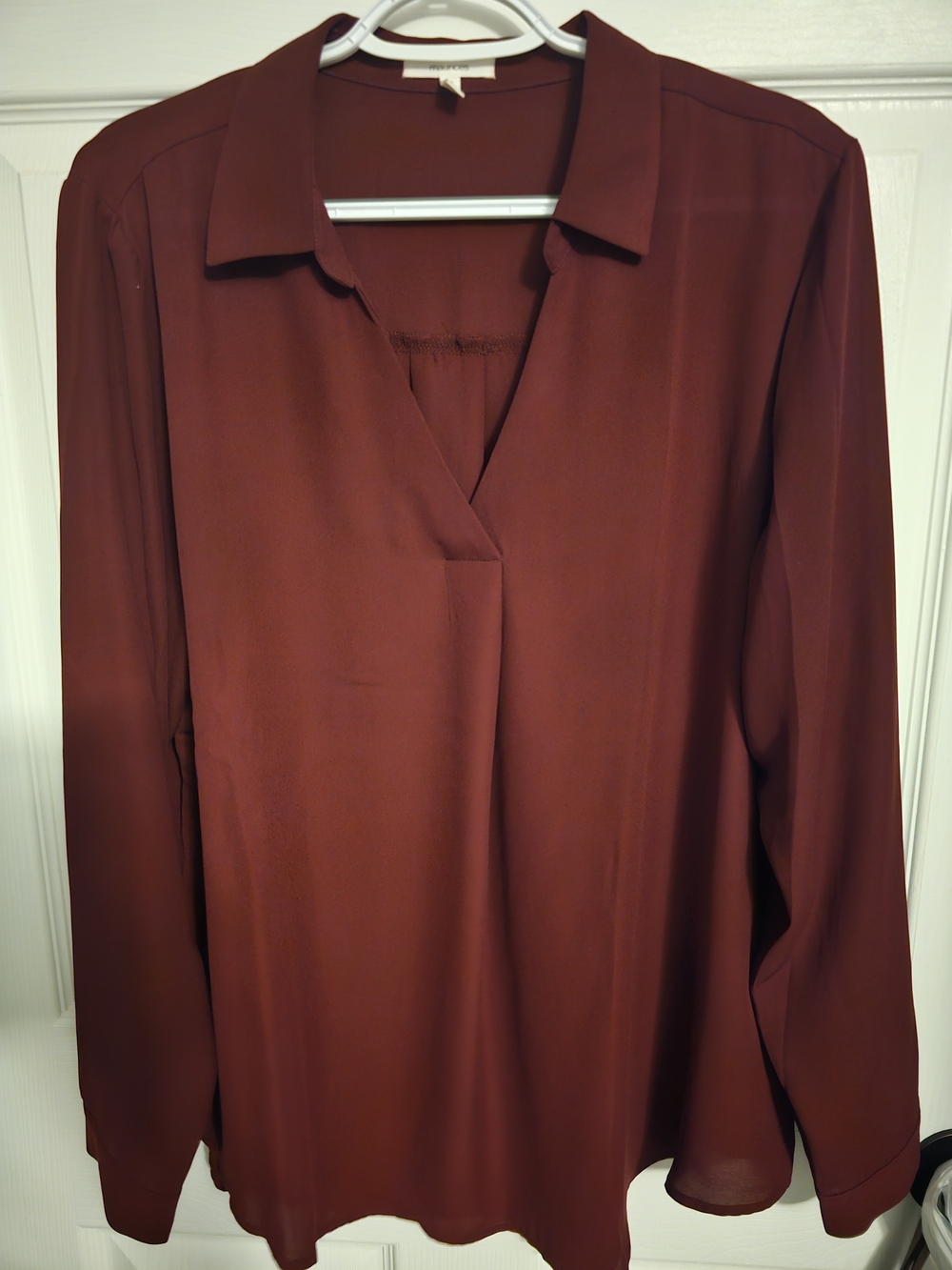 Maurices Burgundy Collared V-Neck Long Sleeve Blouse
